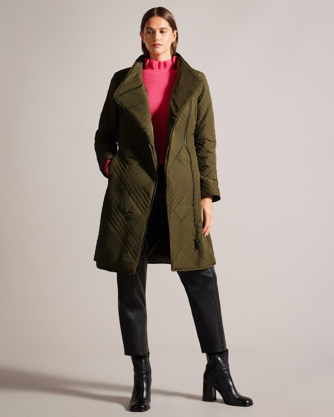 Manteau Ted Baker Midi Quilted Wrap With High Collar Kaki Femme | QFB-14219078